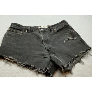 Levi's 550 Relaxed Fit Cut Off Denim Shorts Black Distressed Size 36 Casual